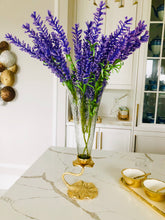 Load image into Gallery viewer, Glass Vase With Gold Lotus Flower Design