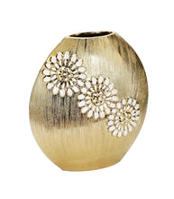 Load image into Gallery viewer, Round Matte Gold Vase with Textured Flower Design