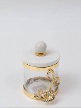 Load image into Gallery viewer, Glass Canister with Gold Design and Marble Lid