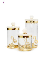 Load image into Gallery viewer, Glass Canister with Gold Design and Marble Lid