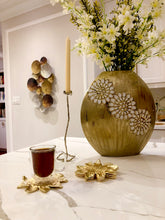 Load image into Gallery viewer, Round Matte Gold Vase with Textured Flower Design