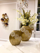 Load image into Gallery viewer, Round Matte Gold Vase with Textured Flower Design