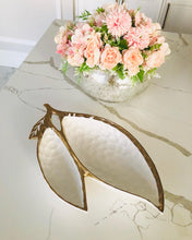 Load image into Gallery viewer, Porcelain Leaf Relish White Dish with Gold Rim