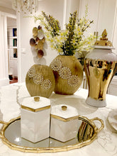 Load image into Gallery viewer, Round Matte Gold Vase with Textured Flower Design