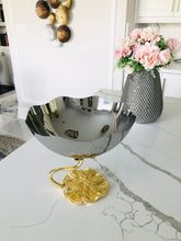 Load image into Gallery viewer, Stainless Steel Footed Bowl With Lotus Flower Design