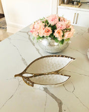 Load image into Gallery viewer, Porcelain Leaf Relish White Dish with Gold Rim