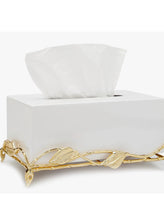 Load image into Gallery viewer, White Tissue Box on Gold Leaf Design Base