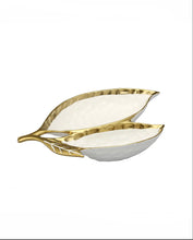 Load image into Gallery viewer, Porcelain Leaf Relish White Dish with Gold Rim