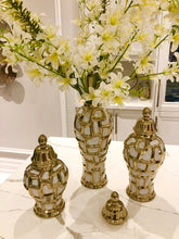 Load image into Gallery viewer, Large White and Gold Ginger Jar