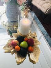 Load image into Gallery viewer, Gold Embossed Leaf Dish with Branched Candle Holder