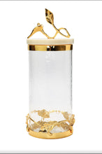 Load image into Gallery viewer, Glass and Gold Leaf Design Canister With Marble Lid