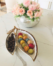 Load image into Gallery viewer, Porcelain Leaf Relish White Dish with Gold Rim