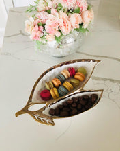 Load image into Gallery viewer, Porcelain Leaf Relish White Dish with Gold Rim