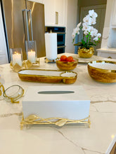 Load image into Gallery viewer, White Tissue Box on Gold Leaf Design Base