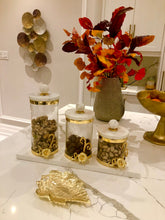 Load image into Gallery viewer, Glass Canister with Gold Design and Marble Lid
