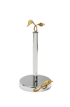 Load image into Gallery viewer, Stainless Steel Silver Paper Towel Holder with Gold Leaf Design