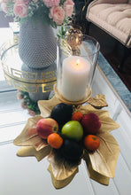 Load image into Gallery viewer, Gold Embossed Leaf Dish with Branched Candle Holder