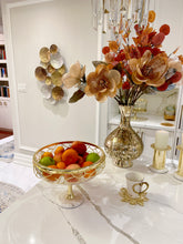 Load image into Gallery viewer, Footed Bowl White Marble Base Gold Mesh Design