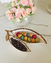 Load image into Gallery viewer, Porcelain Leaf Relish White Dish with Gold Rim