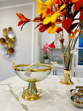 Load image into Gallery viewer, Gold Base Glass Vase  With Jewel Flower Design, 16&quot;H
