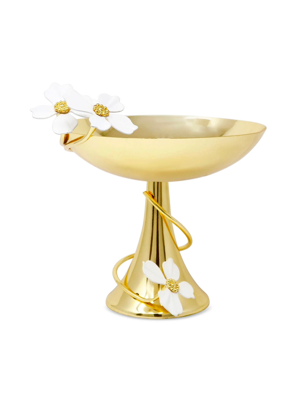 Gold Bowl on Stand with Jewel Flower Design, 7