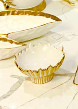 Load image into Gallery viewer, White &amp; Gold Striped Ceramic Spoon Holder
