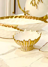 Load image into Gallery viewer, White &amp; Gold Striped Ceramic Spoon Holder

