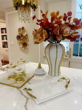 Load image into Gallery viewer, White Ginger Jar with Gold Striped Detail 24&quot;H
