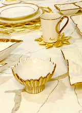 Load image into Gallery viewer, White &amp; Gold Striped Ceramic Spoon Holder
