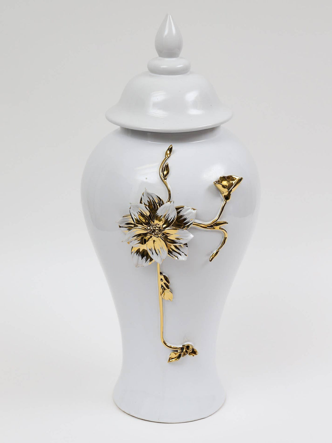 White and Gold Flower Ginger Jar 18