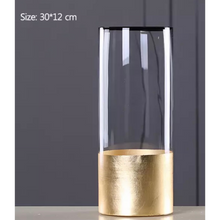 Load image into Gallery viewer, Clear Glass and Gold Vase
