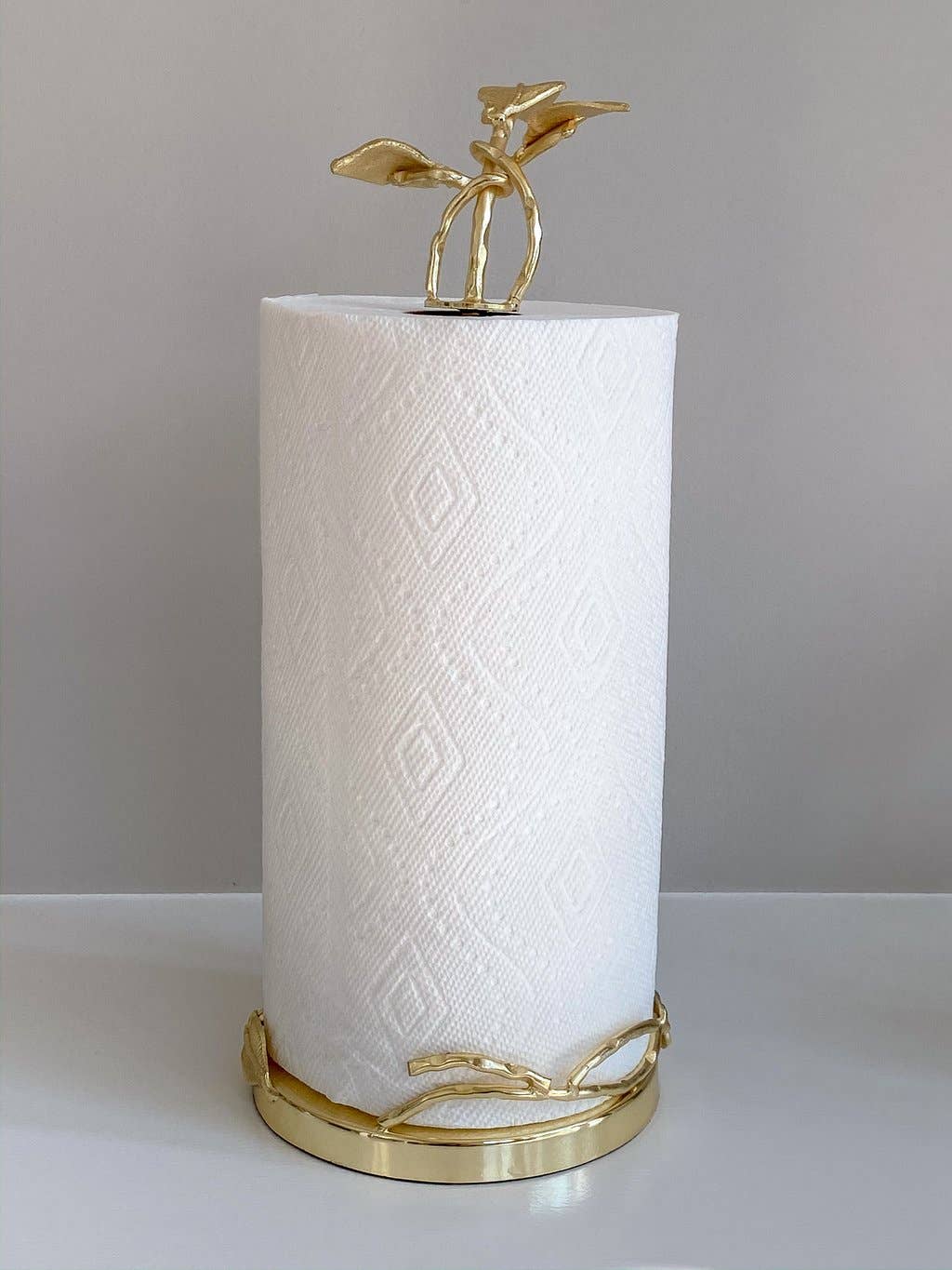 Stainless Steel Gold Paper Towel Holder with Gold Leaf Design