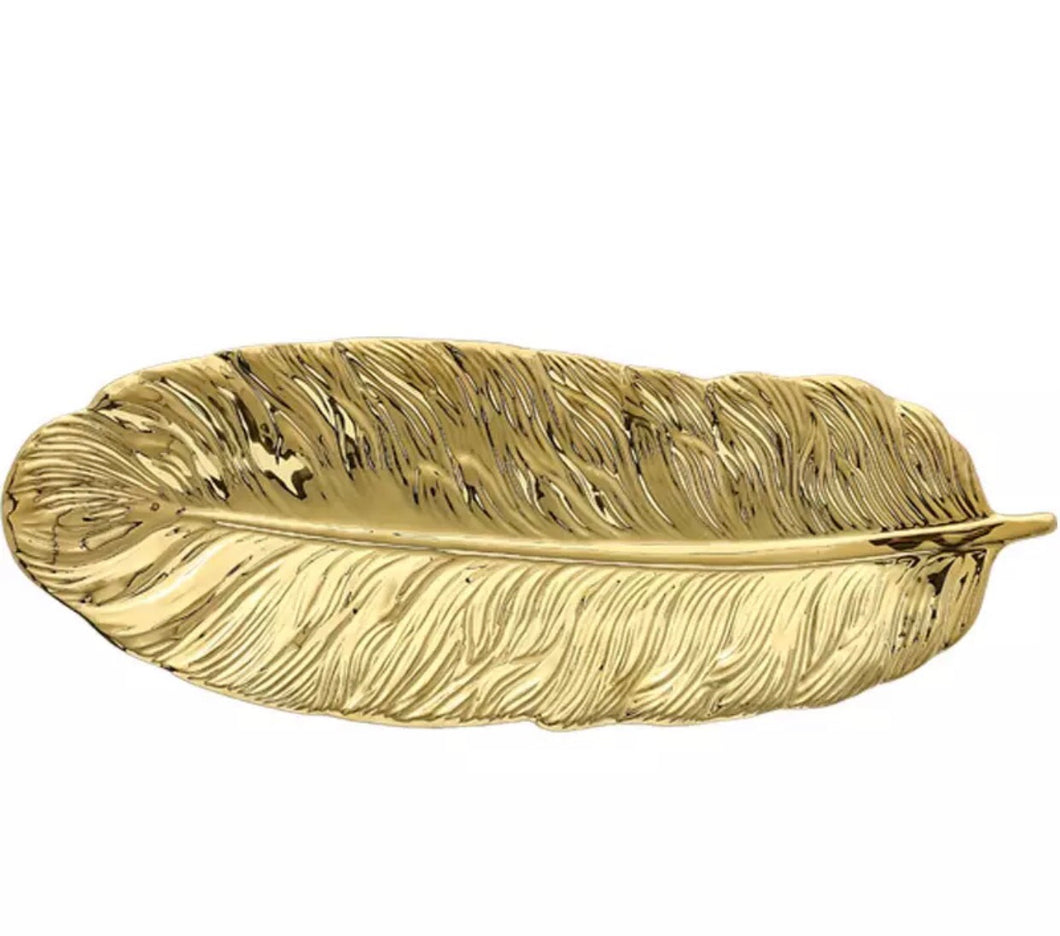 Gold Feather Shape Ceramic Tray
