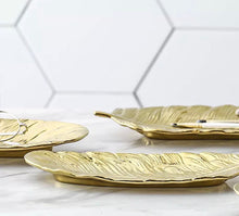Load image into Gallery viewer, Gold Feather Shape Ceramic Tray
