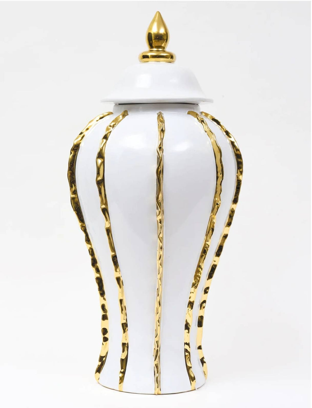 White Ginger Jar with Gold Striped Detail 24