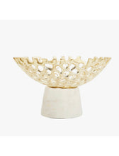 Load image into Gallery viewer, Gold Web Design Bowl on White Marble Base 9.5&quot;
