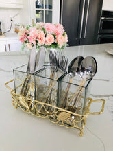 Load image into Gallery viewer, Cutlery Holder With Gold Leaf and Hammered Glass Inserts
