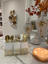 Load image into Gallery viewer, Leaf Cutlery Holder with White Inserts
