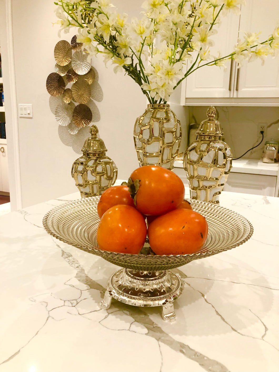 Glass Food or Fruit Dish with Silver Base