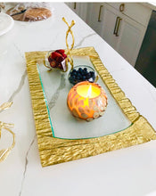 Load image into Gallery viewer, Large Rectangular Glass Tray With Gold Embossed Border
