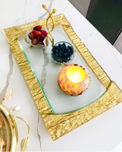 Load image into Gallery viewer, Large Rectangular Glass Tray With Gold Embossed Border

