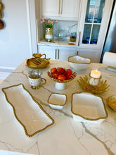 Load image into Gallery viewer, Gold Web Design Bowl on White Marble Base 9.5&quot;
