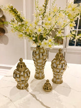 Load image into Gallery viewer, Medium White and Gold Ginger Jar
