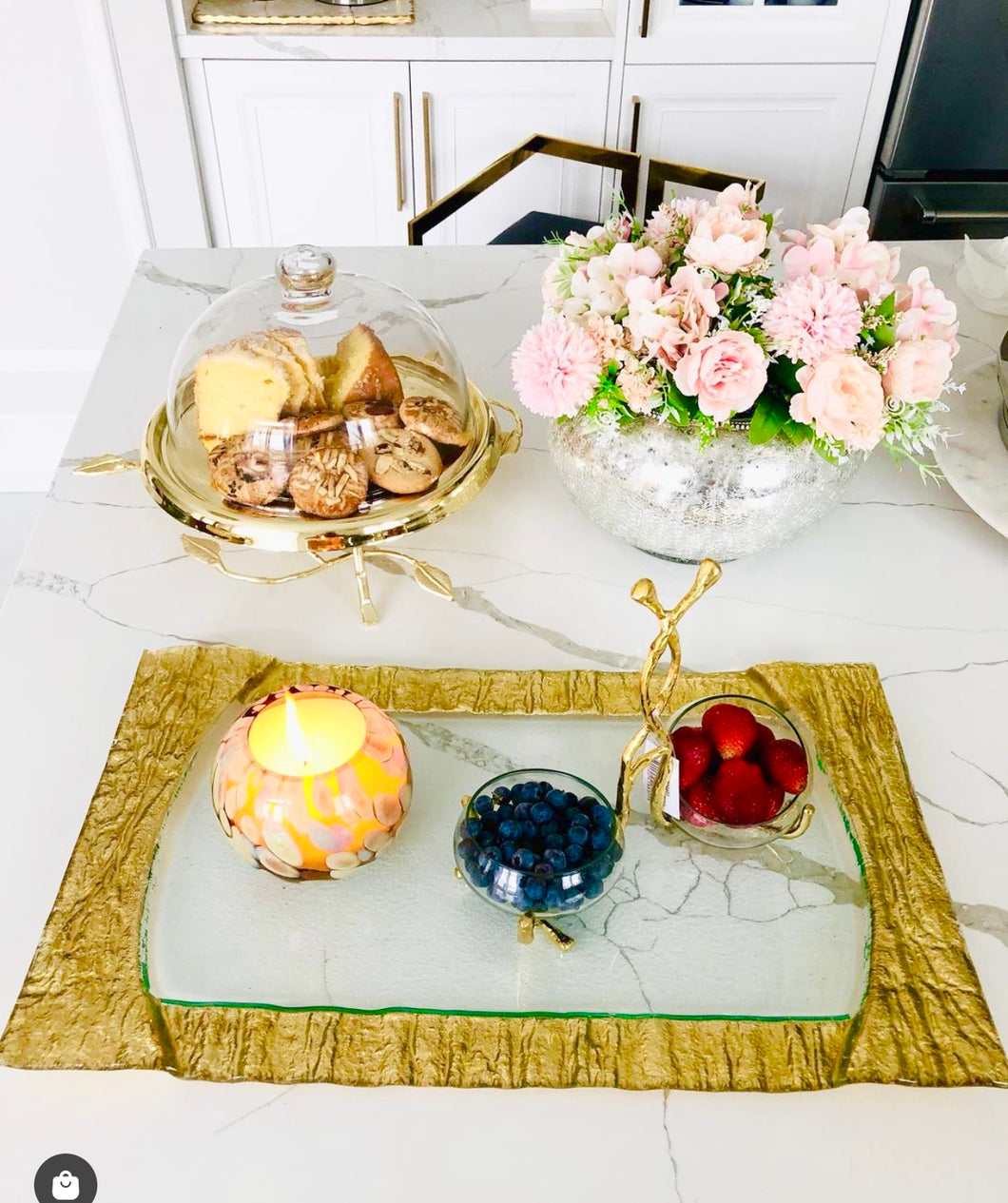 Large Rectangular Glass Tray With Gold Embossed Border