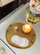 Load image into Gallery viewer, Gold Hammered Round Tray With Handles
