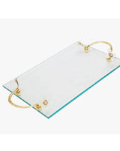 Load image into Gallery viewer, Glass Tray with White Jeweled Flower Handles
