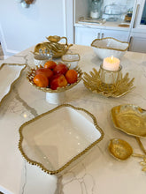 Load image into Gallery viewer, Gold Web Design Bowl on White Marble Base 9.5&quot;
