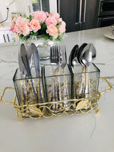 Load image into Gallery viewer, Cutlery Holder With Gold Leaf and Hammered Glass Inserts
