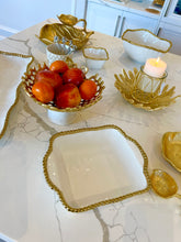 Load image into Gallery viewer, Gold Web Design Bowl on White Marble Base 9.5&quot;

